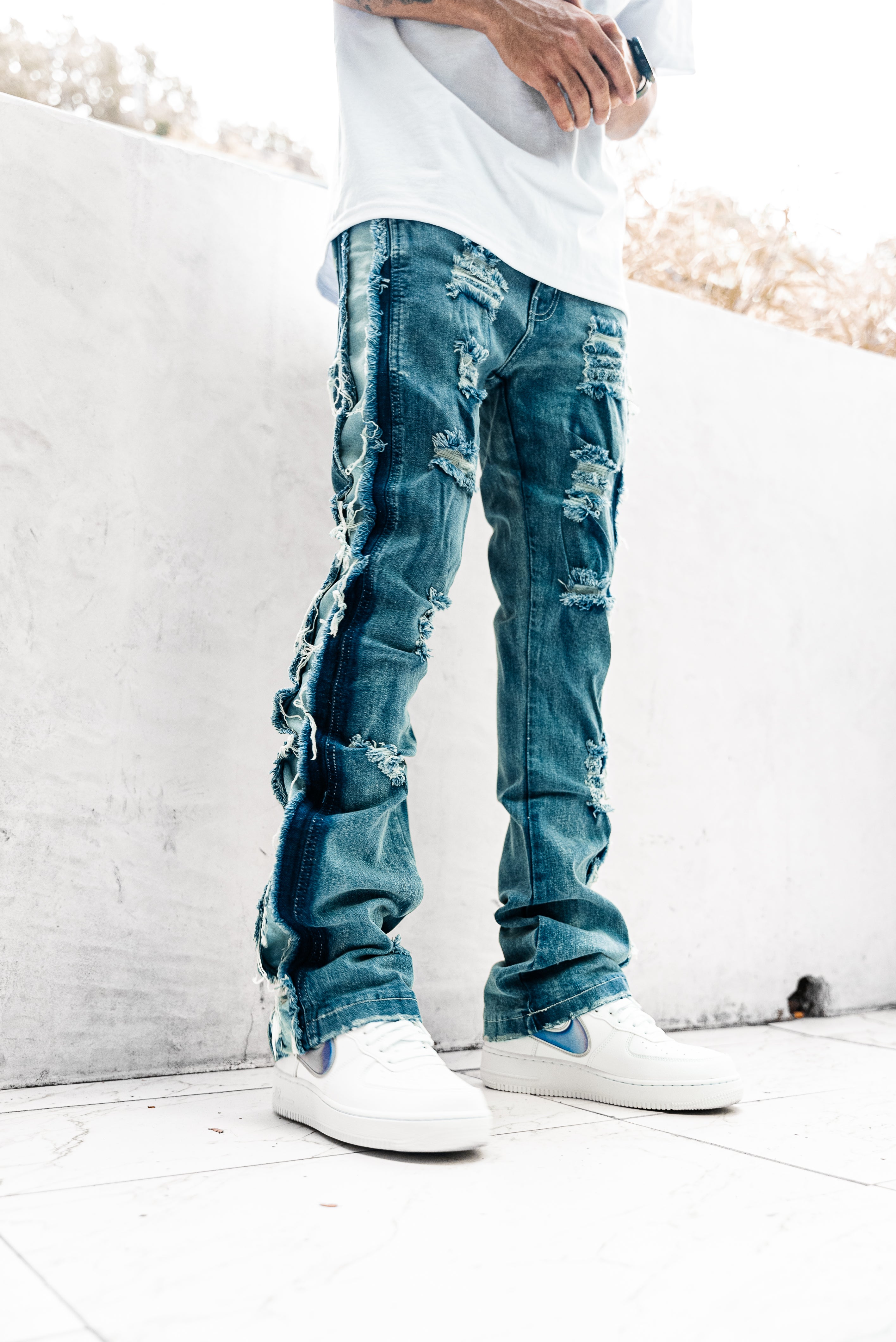 正式的 JADED LONDON damage denim jeans | wasser-bau.com