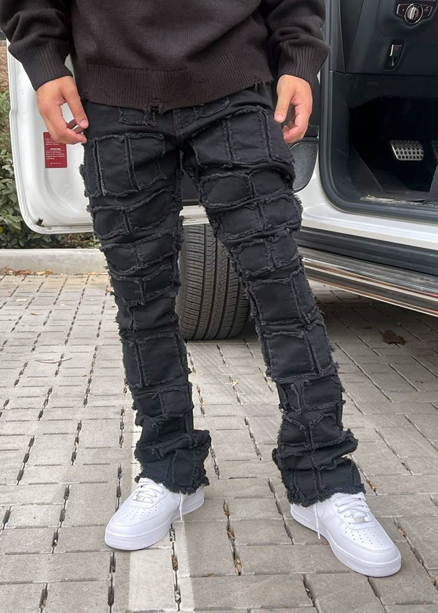 Men's Flared Stacked Jeans - contemporary luxury streetwear - The