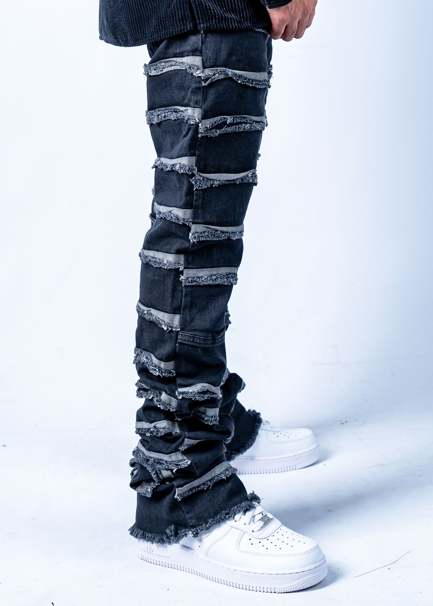 Sierra Black Stacked Denim Flare Jeans - 95denim