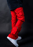 red cargo jeans
