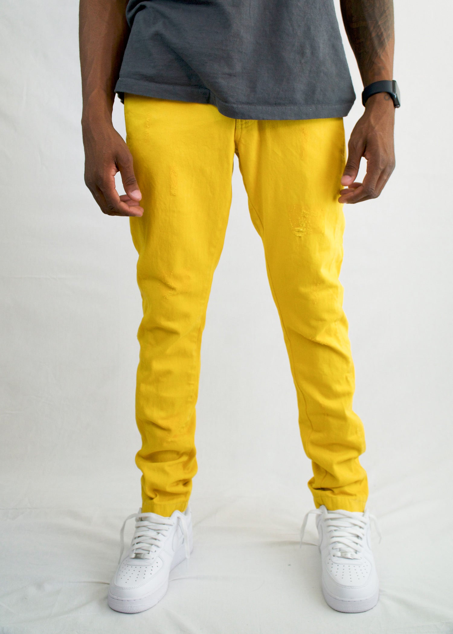 Herringbone Skinny Fit Stacked Jeans Yellow - 95denim