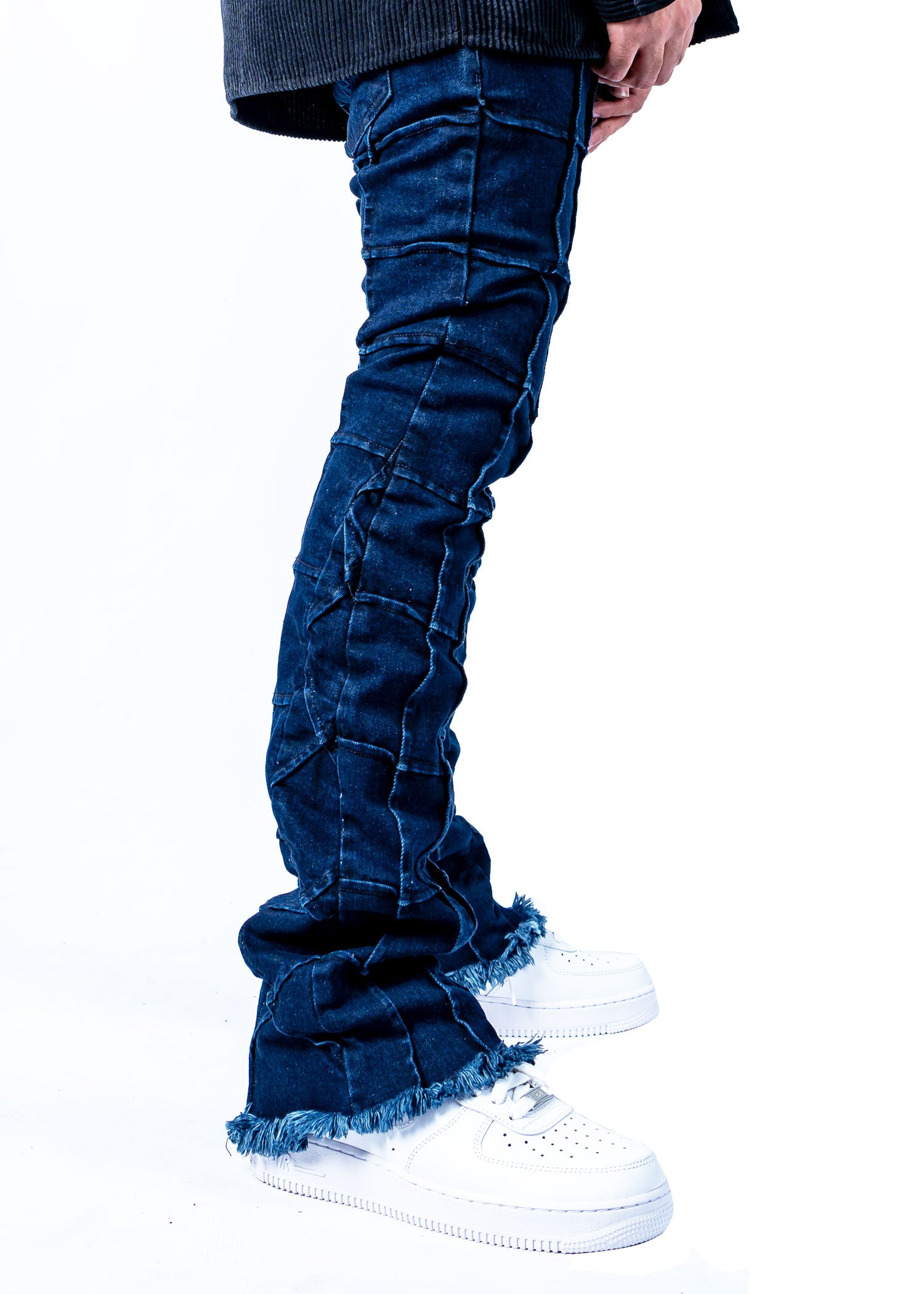 Reves Mens Stacked Denim Jeans Navy Blue - 95denim