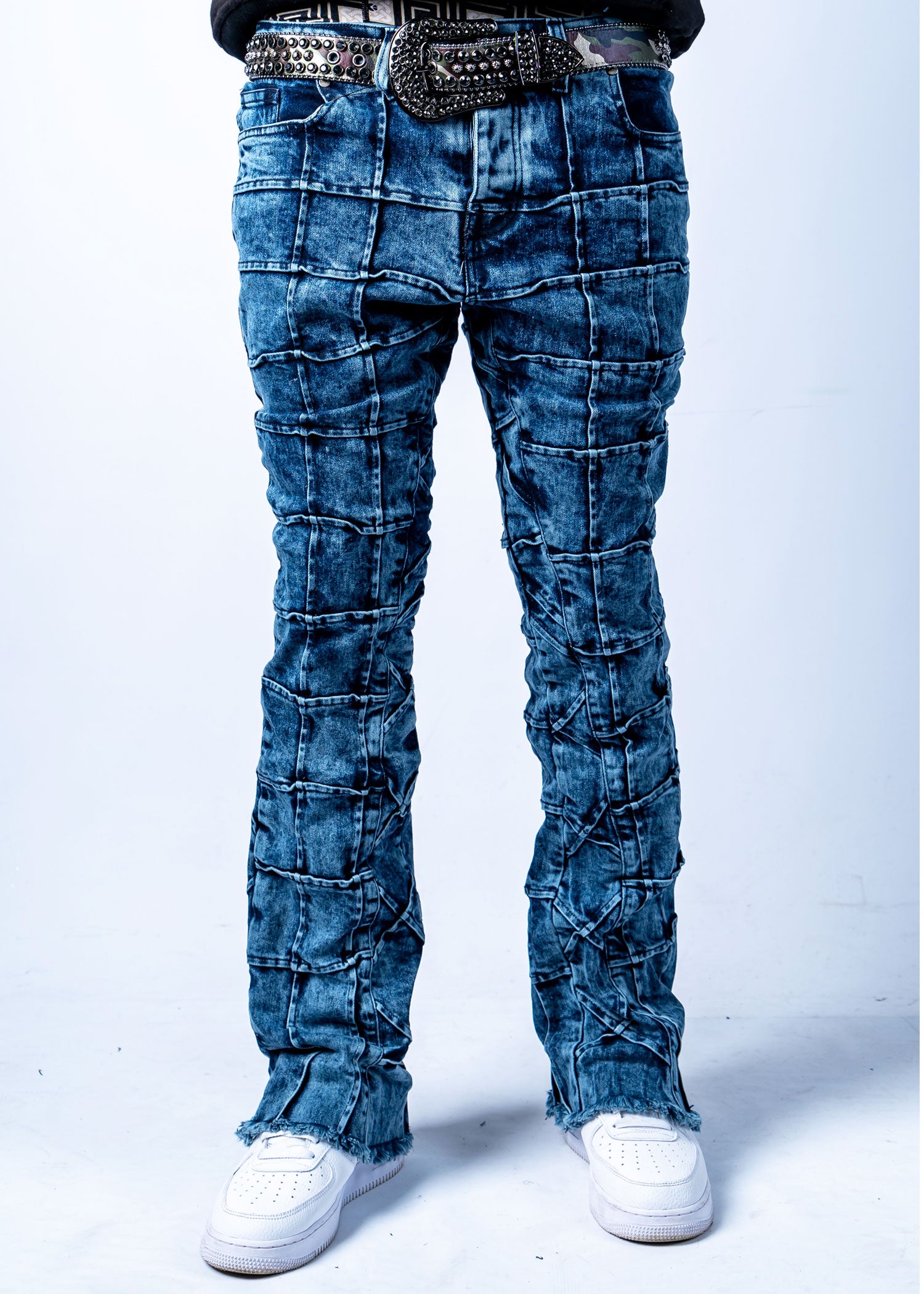 Reves Mens Stacked Denim Jeans Navy Blue - 95denim
